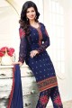 Embroidered Georgette Palazzo Suit in Navy blue