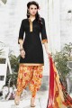 Printed Cotton Black Patiala Suit with Dupatta