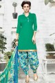 Green Patiala Suit in Cotton with Printed