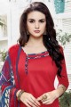 Cotton Patiala Suit with Printed in Red