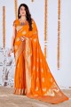 Orange Banarasi Saree in Weaving Banarasi silk