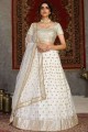 White Lehenga Choli in Net with Embroidered