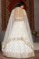 White Lehenga Choli in Net with Embroidered