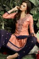 Peach Patiala Suit with Embroidered Cotton and satin