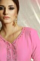 Pink Patiala Suit in Cotton and satin with Embroidered