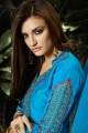 Blue Patiala Suit in Cotton and satin with Embroidered