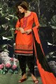 Orange Cotton and satin Embroidered Patiala Suit with Dupatta