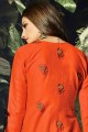 Orange Cotton and satin Embroidered Patiala Suit with Dupatta