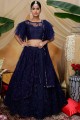 Net Lehenga Choli with Sequins in Navy blue