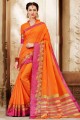 Cotton and silk Saree in Orange with Blouse
