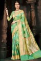 Enticing Banarasi raw silk Saree in Green with Blouse