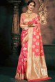 Snazzy Banarasi raw silk Pink Saree with Blouse