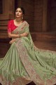 Saree in Organza with Green Embroidered