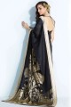 Printed Saree in Black Handloom silk
