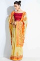 Handloom silk Yellow Saree in Printed