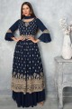 Navy blue Embroidered Eid Sharara Suit in Georgette