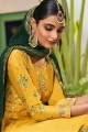 Yellow Eid Sharara Suit in Stone with moti Georgette and satin