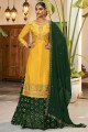 Yellow Eid Sharara Suit in Stone with moti Georgette and satin