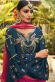 Teal  Eid Sharara Suit in Stone with moti Georgette and satin