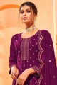 Georgette Embroidered Purple Eid Palazzo Suit with Dupatta
