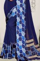 Printed Georgette Saree in Navy blue with Blouse