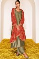 Printed Silk Eid Palazzo Suit in Light olive green