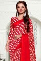 Red Printed Saree in Georgette