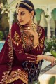 Maroon Georgette Stone with moti Eid Sharara Suit with Dupatta