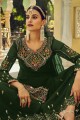 Georgette Stone with moti Olive green Eid Sharara Suit with Dupatta