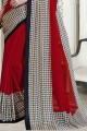 Printed Saree in Red Georgette
