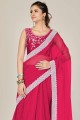 Rani pink Saree in Embroidered,lace border Net