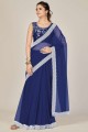 Navy blue Saree in Embroidered,lace border Net