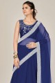 Navy blue Saree in Embroidered,lace border Net