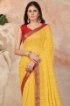 Lycra Saree in Yellow with Lace Work
