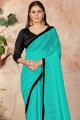 Lycra Saree in Sky blue with Lace Work