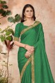 Silk Saree in Green with Lace