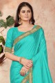 Silk Saree with Lace in Sky blue