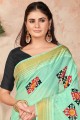 Cotton Saree in Mint green with Embroidered