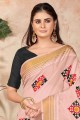 Pink,peach Saree in Cotton with Embroidered