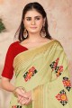 Light yellow Saree in Cotton with Embroidered