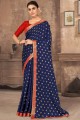Silk Lace Navy blue Saree with Blouse
