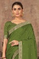 Olive green Silk Saree with Printed