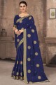 Silk Printed Saree in Navy blue with Blouse