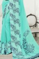 Saree in Sky blue Georgette with Printed
