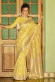 Weaving Linen Yellow Saree with Blouse