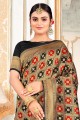 Silk Zari,embroidered Golden,black South Indian Saree with Blouse