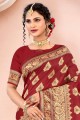 Zari,embroidered South Indian Saree in Maroon Silk