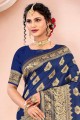 Navy blue Zari,embroidered Silk South Indian Saree