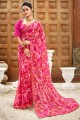 Pink Saree in Chiffon with Printed