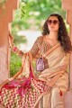 Chiffon Printed Beige Saree with Blouse